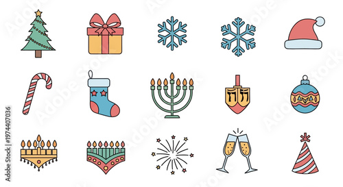 Christmas icons and holiday symbols.