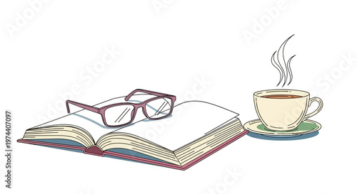 Book Glasses and Coffee Cup.