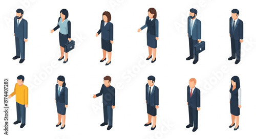 Isometric Group Of Business People In Suits.