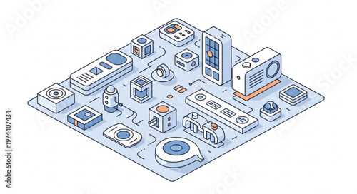 Isometric Illustration of Connected Internet of Things Devices Platform.