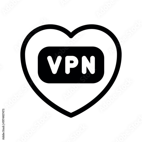 Secure Heart VPN Outline Symbol Vector For Digital Privacy Protection
