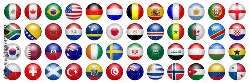 Balls of different countries on a white background