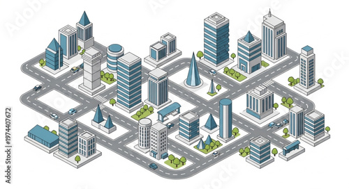 Isometric Miniature Urban City Block Model.
