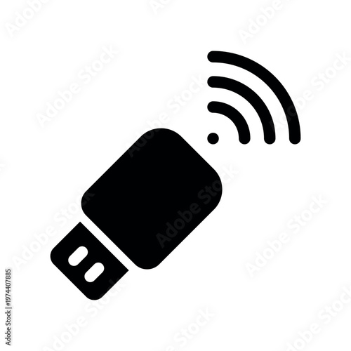 Wireless USB Dongle with Wifi Signal Waves Vector Graphic Illustration