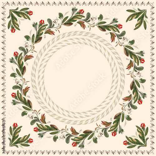Vector floral seamless border patterns from hand painted red flowers on a beige background. 2 pattern brushes in the brush palette