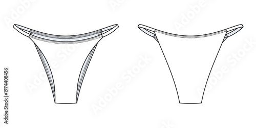 Φωτογραφία Minimal Thong Underwear Technical Fashion Illustration, basic Bikini Bottom Vect