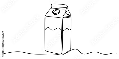 A single continuous line drawing of a simple milk carton illustration for food and drink design