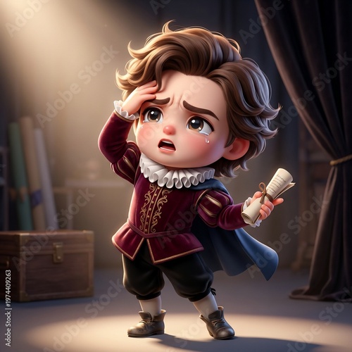 Cartoon boy holding scroll confused.