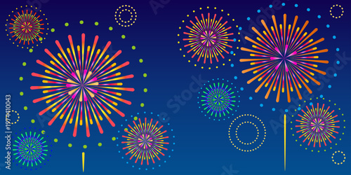 打ち上げ花火の背景イラスト　夜景