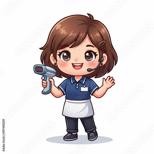 Cartoon woman with hairdryer smiling.