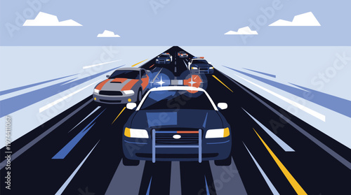 Futuristic Police Cars Driving on Highway.