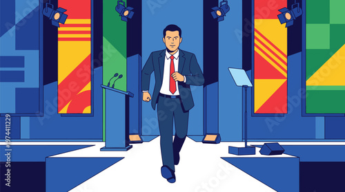 Businessman Walking Through Modern Office Building.