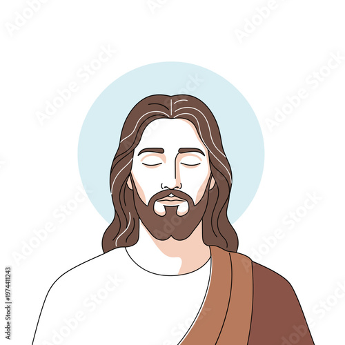 A serene illustration of Jesus Christ with closed eyes and a halo, depicting peace and spirituality.