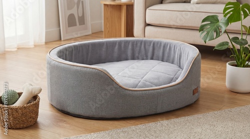 Pet bed in a cozy room, inviting atmosphere, modern interior design, home decor