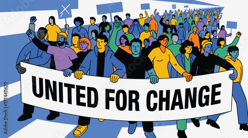 Protesters Holding Banner United For Change.