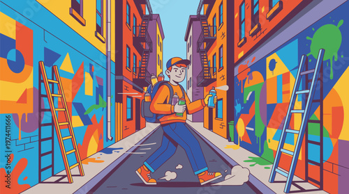 Colorful Urban Street Art Mural Scene.