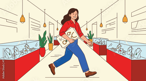 Woman Shopping in Grocery Store Aisle.