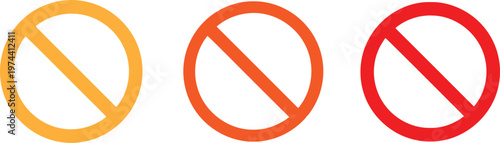 Three circular prohibition signs in yellow orange and red colors on a white background Vector