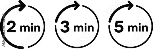 Set of circular arrow icons indicating time durations of two, three, and five minutes Vector
