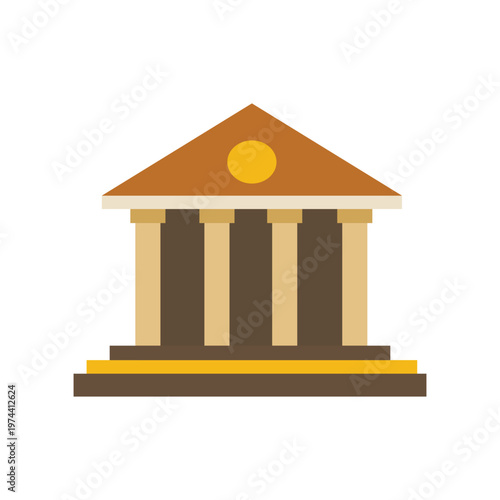 Bank Building Icon. Bank Logo. Finance Building Icon. Bank Office Flat Design Icon. Financial clip art. Bank building sticker.