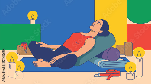 Relaxing Woman Meditating in Peaceful Room.
