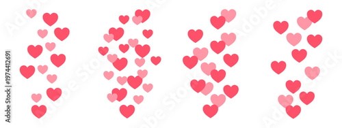 Set of social media icons with streams of pink hearts floating upwards