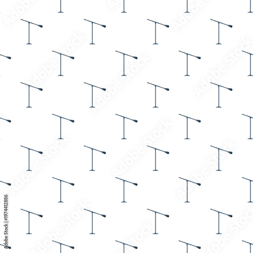 Seamless pattern featuring flat design microphone stands on a white background