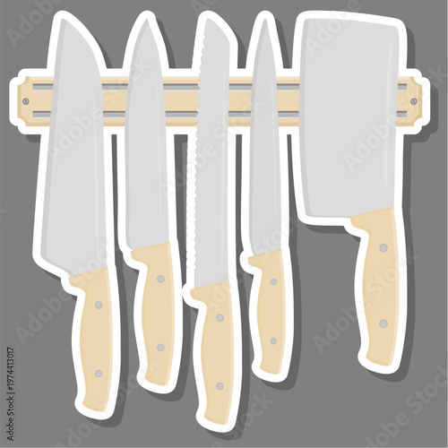 set different types knife different size for butcher