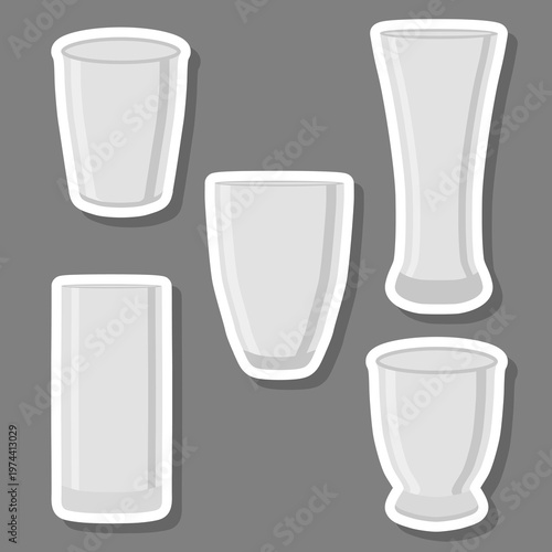 Set symbols for glass cup with shine for water