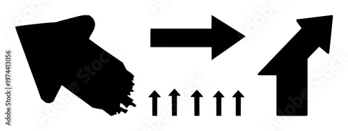 Upward arrow icon set with solid black illustration and white background featuring arrow, icon, navigation with white background and black color