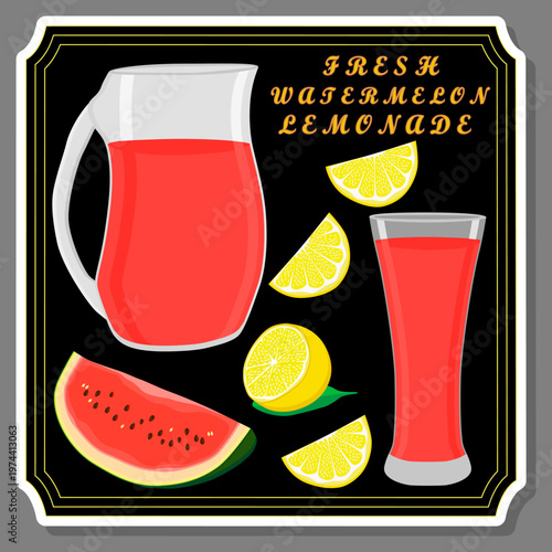 Tasty watermelon lemonade in glass jug