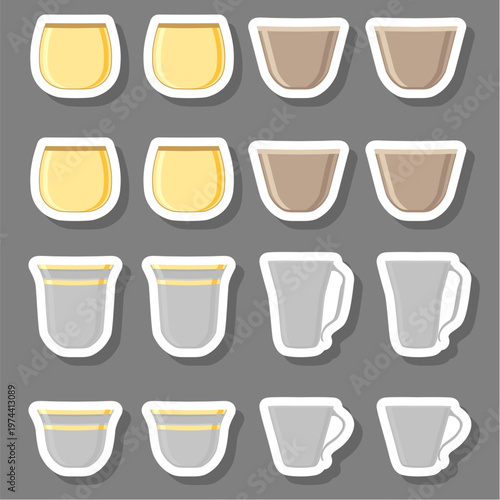 Set symbols for glass cup with shine for water