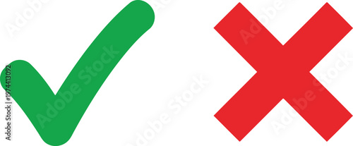 A green check mark and a red cross mark icon representing correct and incorrect choices. Vector