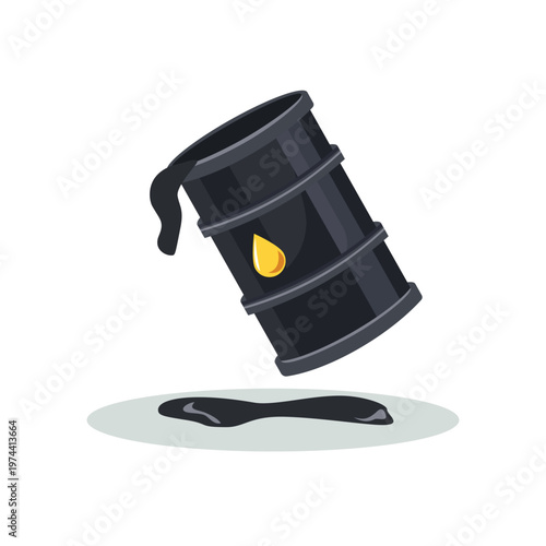 Oil Barrel Spilling Petroleum Illustration. Fuel Drum Leakage. Crude Oil Spill from Barrel. Oil reserves. Oil embargo. 