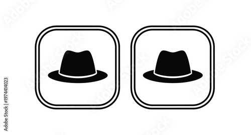Two fedora hats displayed in rounded square frames on transparent background silhouette