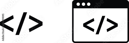 Code and web development icons representing programming and software engineering concepts Vector