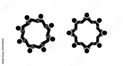 People joining hands in a circle two variations on transparent background silhouette