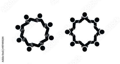 People joining hands in a circle and star shape on transparent background silhouette