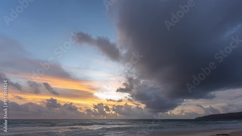 clouds are moving slowly in the stunning sky in sunset.
time lapse Nature video High quality footage. 
Scene of Colorful romantic sky sunset with cloud in sky background.