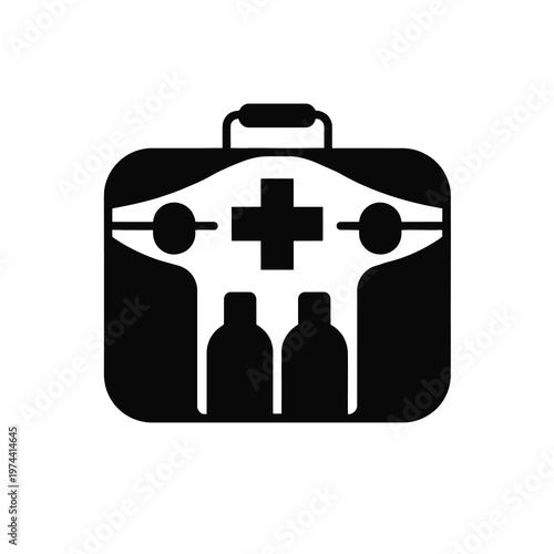 Vector of a first aid kit with medical supplies and a red cross symbol