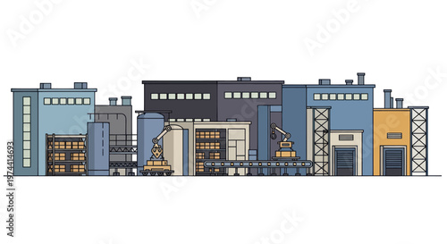 Industrial Complex with Multiple Factories and Warehouses.