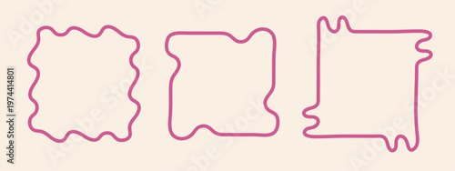 Square doodle frame, hand-drawn wavy curly engagement monograms. Edgings and cadres simple sketchy scribble swirl design, editable one line decoration old-fashioned greeting elements. Editable stroke.