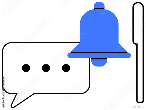 Communication, notifications, reminders, updates, messaging, alert systems. A speech bubble with ellipsis beside a bell icon. Communication and notifications concept