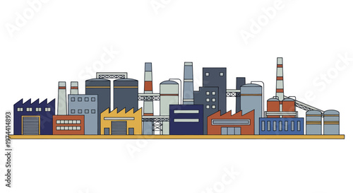 Industrial Factory Buildings Skyline Landscape Illustration.