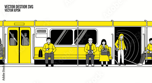 Modern Subway Train Interior with Diverse Passengers Waiting