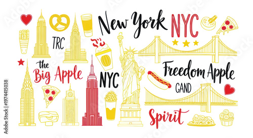 Tableau sur toile New York City Icons: Skyline, Statue of Liberty, Food, and Landmarks