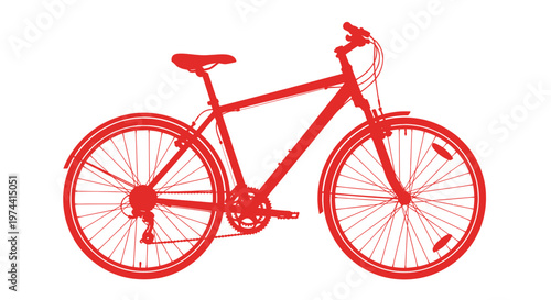 Red Bicycle Silhouette Isolated on White Background, Cycling Concept