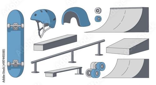 Skateboard and Skatepark Equipment - Vector Illustration