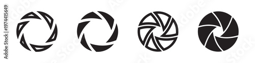 Set of four black and white camera shutter silhouettes, vector illustration elements