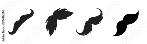 Black silhouette mustache illustrations, facial hair vector elements, various styles of mustaches